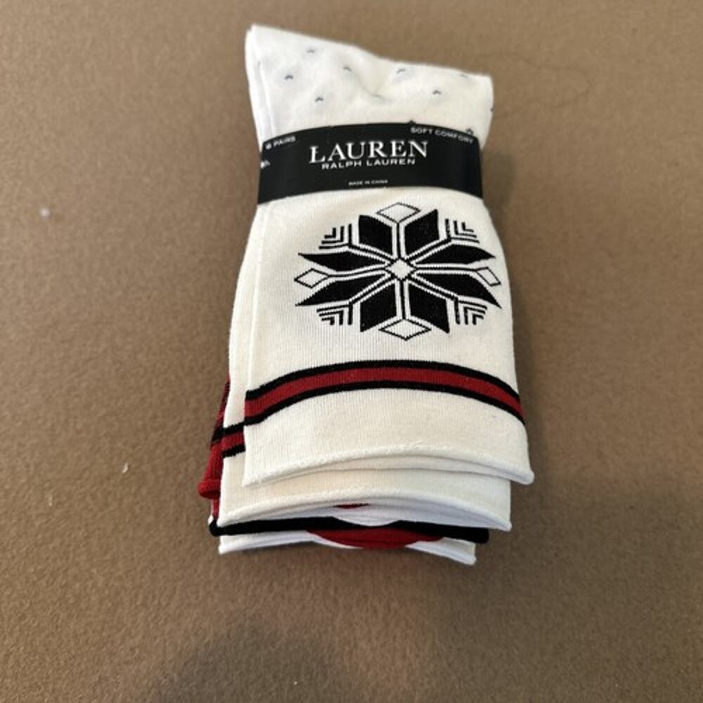 Polo Ralph Lauren Holiday Women's 6 pk Roll-Top Assorted Print Socks Sz 9-11